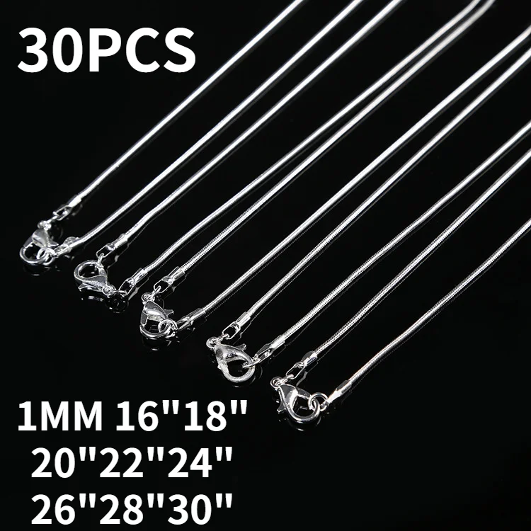 30PCS/lot Hot trend 925 Sterling Silver fine 1MM Snake chains necklaces for women men Fashion party wedding jewelry set gifts 
30PCS/lot Hot trend 925 Sterling Silver fine 1MM Snake chains necklaces for women men Fashion party wedding jewelry set gifts