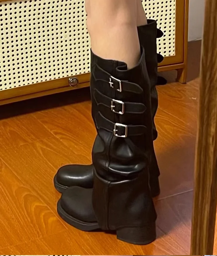 Gladiator Buckle Leather Knee High Boots Women Round Toe Detachable Knight Boots Vintage Chunky Heels Pile Shoes Black Design
Gladiator Buckle Leather Knee High Boots Women Round Toe Detachable Knight Boots Vintage Chunky Heels Pile Shoes Black Design