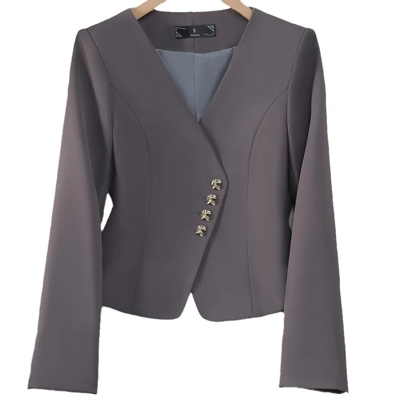 Elegant v neck suit jacket women's long sleeved spring and autumn slimming top women
Elegant v neck suit jacket women's long sleeved spring and autumn slimming top women