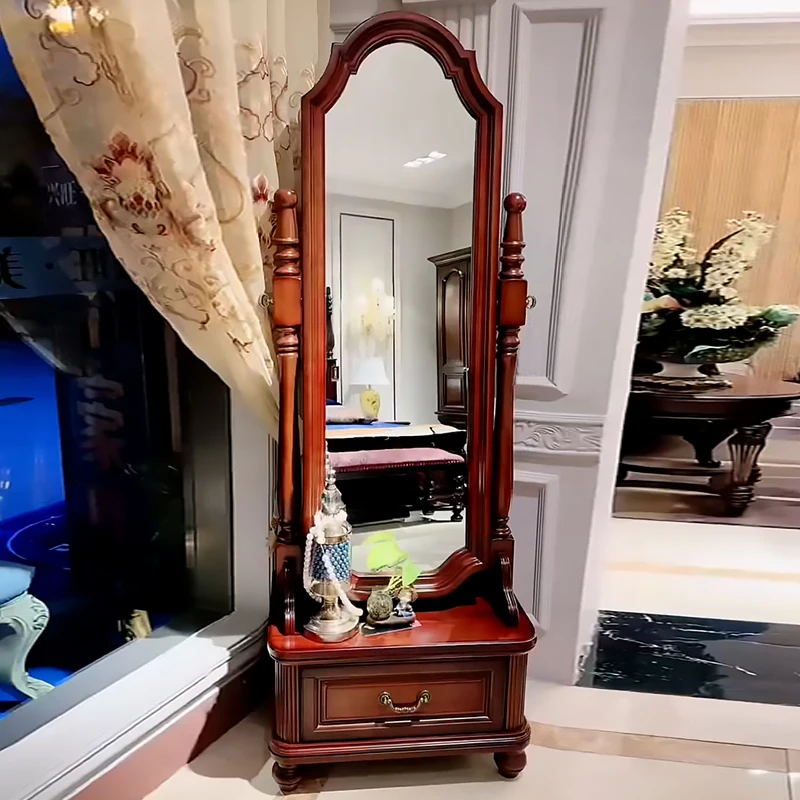 American all-solid wood changing mirror, simple bedroom dressing, large full-body mirror, European floor rotating fitting
American all-solid wood changing mirror, simple bedroom dressing, large full-body mirror, European floor rotating fitting