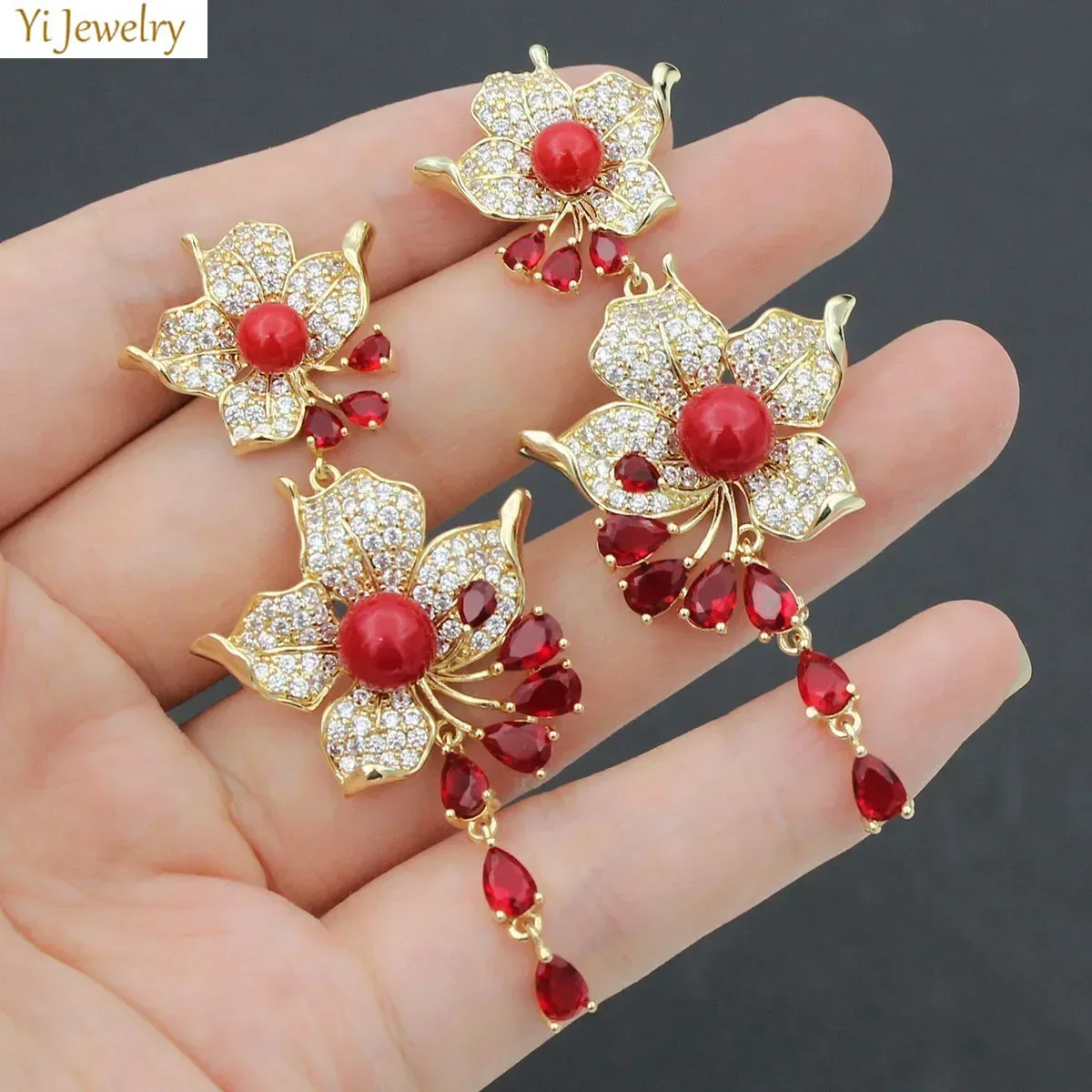 Luxury Flower Dangle Earrings for Women Purple Red Pink Zirconia Long Tassel Earrings Evening Wedding Party Jewelry Gift Female
Luxury Flower Dangle Earrings for Women Purple Red Pink Zirconia Long Tassel Earrings Evening Wedding Party Jewelry Gift Female