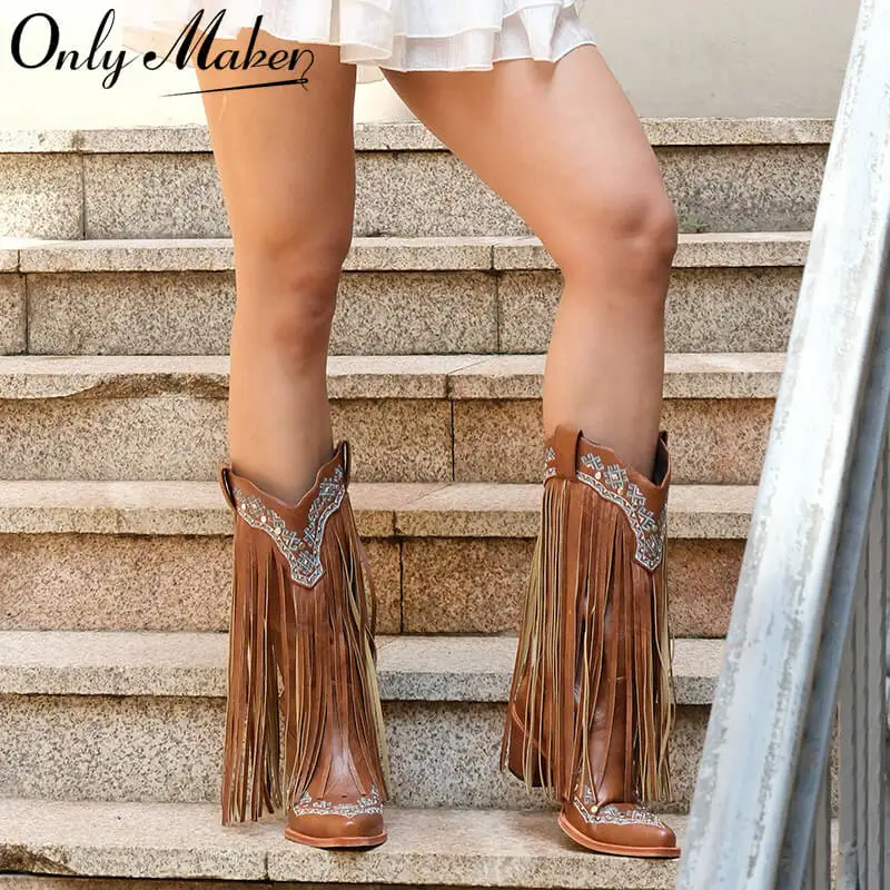 Onlymaker Women Pointed Toe Embroidery Fringe Pull On Retro Western Cowgirl Boots Fringed Chunky Heel Cowboy Boots
Onlymaker Women Pointed Toe Embroidery Fringe Pull On Retro Western Cowgirl Boots Fringed Chunky Heel Cowboy Boots
