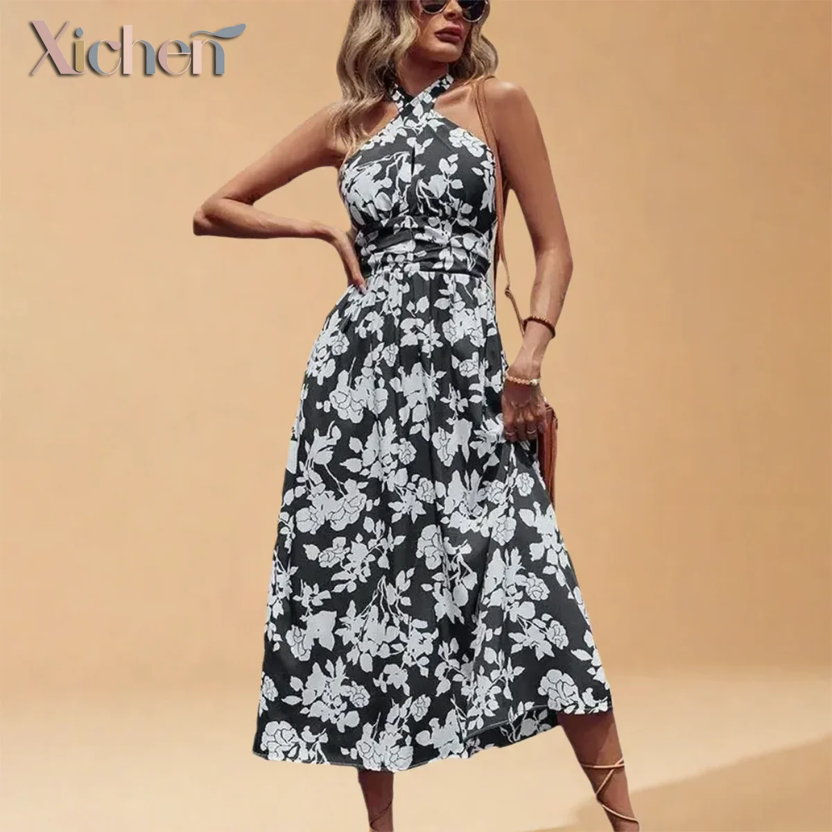 Nordic Fairy Tale Inspired Halter Neck Backless Floral Dress - Black White Print, Waist-Cinching Flowy Skirt
Nordic Fairy Tale Inspired Halter Neck Backless Floral Dress - Black White Print, Waist-Cinching Flowy Skirt