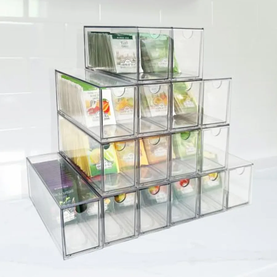 Pack Tea Bag Drawers Organizer - Clear Plastic Drawer Tea Bag Holder; Stackable and Portable; Wider Size; Well-Organized Storag
Pack Tea Bag Drawers Organizer - Clear Plastic Drawer Tea Bag Holder; Stackable and Portable; Wider Size; Well-Organized Storag