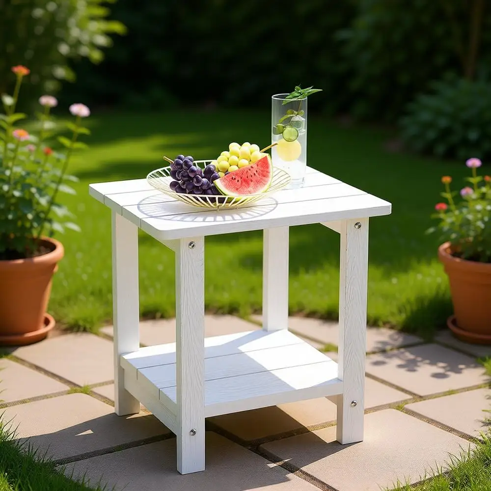 2-Tier White Outdoor Side Table, Weather-Resistant Patio End Table for Modern Spaces
2-Tier White Outdoor Side Table, Weather-Resistant Patio End Table for Modern Spaces