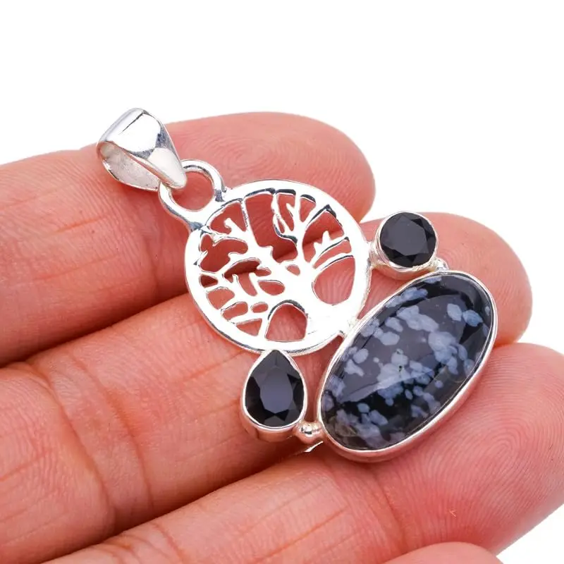 StarGems® Natural Snowflake Obsidian Black Onyx TreeHandmade 925 Sterling Silver Pendant 1.5" F4493
StarGems® Natural Snowflake Obsidian Black Onyx TreeHandmade 925 Sterling Silver Pendant 1.5" F4493