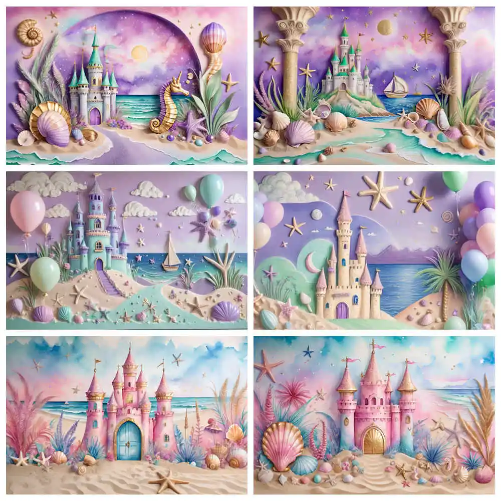 MOON.QG Summer Beach Birthday Party Backdrop Mermaid Princess Castle Shell Sand Background Custom Candy Land Photography Props
MOON.QG Summer Beach Birthday Party Backdrop Mermaid Princess Castle Shell Sand Background Custom Candy Land Photography Props