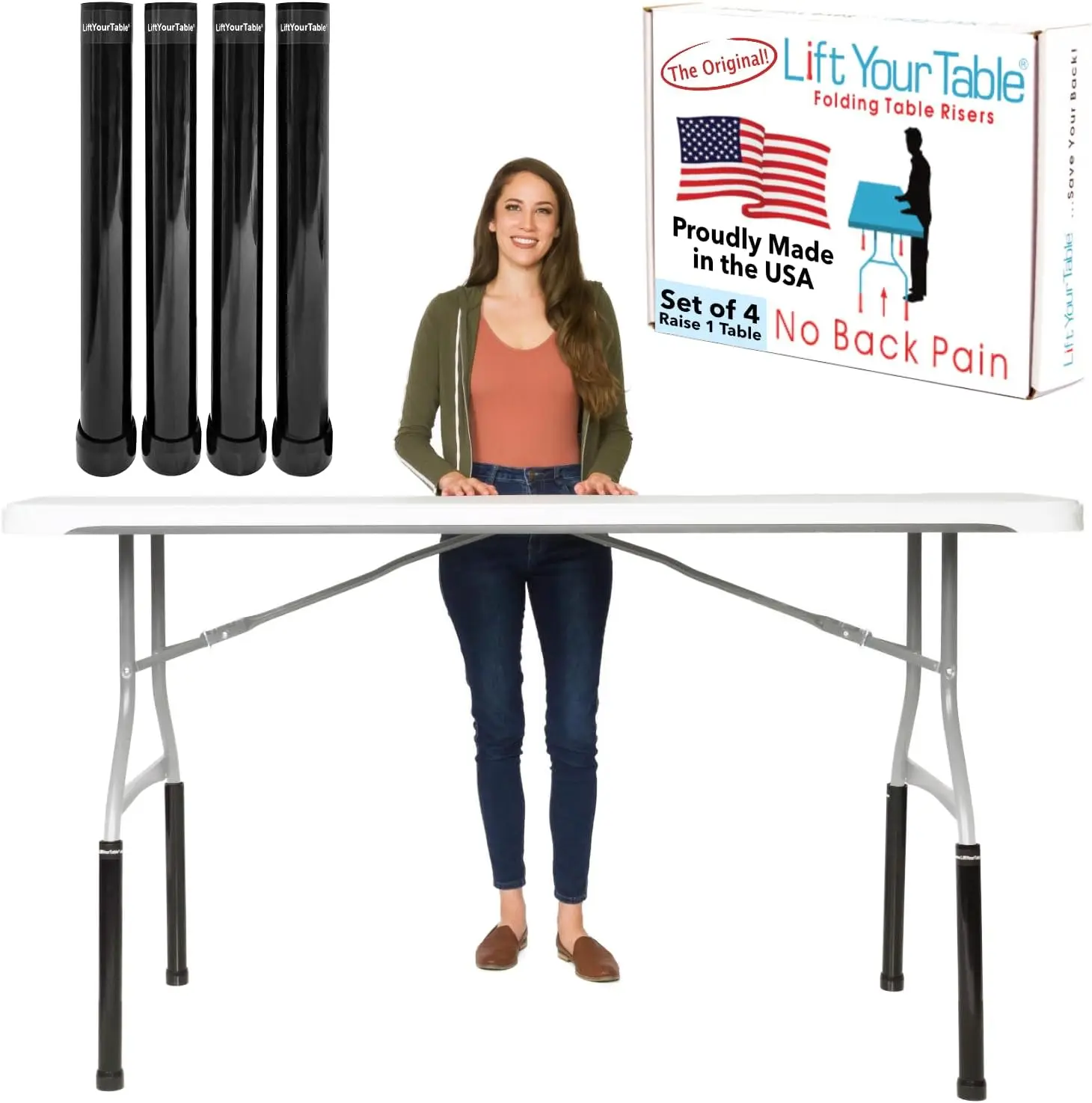 Folding Table Risers - Bar Height, Movable Foot, Heavy Duty, Portable, Easy Setup, Set of 4
Folding Table Risers - Bar Height, Movable Foot, Heavy Duty, Portable, Easy Setup, Set of 4