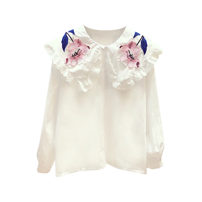 Women's Turn-Down Collar Long-Sleeved Shirt, Solid White Tops, Lady Outwear, Flower Embroidery, Summer, New, 2025
Women's Turn-Down Collar Long-Sleeved Shirt, Solid White Tops, Lady Outwear, Flower Embroidery, Summer, New, 2025