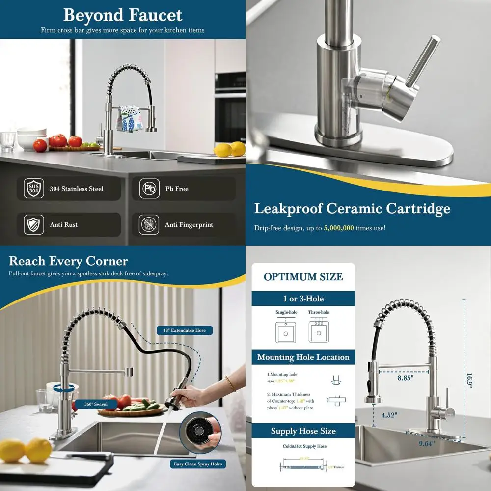 Кухонный смеситель с выдвижным изливом, однорычажный, с высоким изливом, матовое никелированное покрытие, нержавеющая сталь, крепление на 1 или 3 отверстия, для автодомов и прачечных
Кухонный смеситель с выдвижным изливом, однорычажный, с высоким изливом, матовое никелированное покрытие, нержавеющая сталь, крепление на 1 или 3 отверстия, для автодомов и прачечных