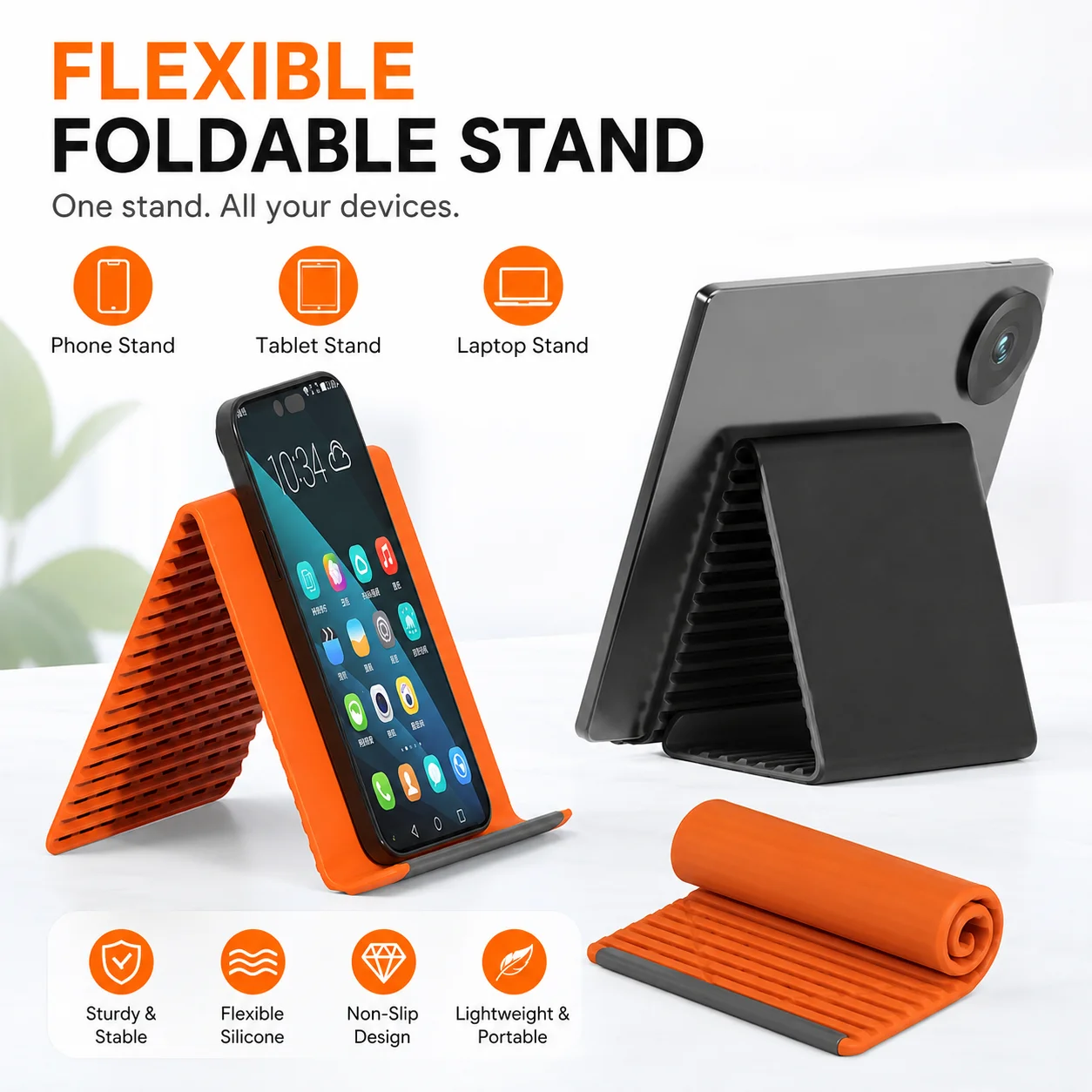 Flexible Foldable Silicone Phone Tablet Laptop Stand Multi-angle Adjustable Universal Portable Holder For Desk, Bed, Travel Anti
Flexible Foldable Silicone Phone Tablet Laptop Stand Multi-angle Adjustable Universal Portable Holder For Desk, Bed, Travel Anti