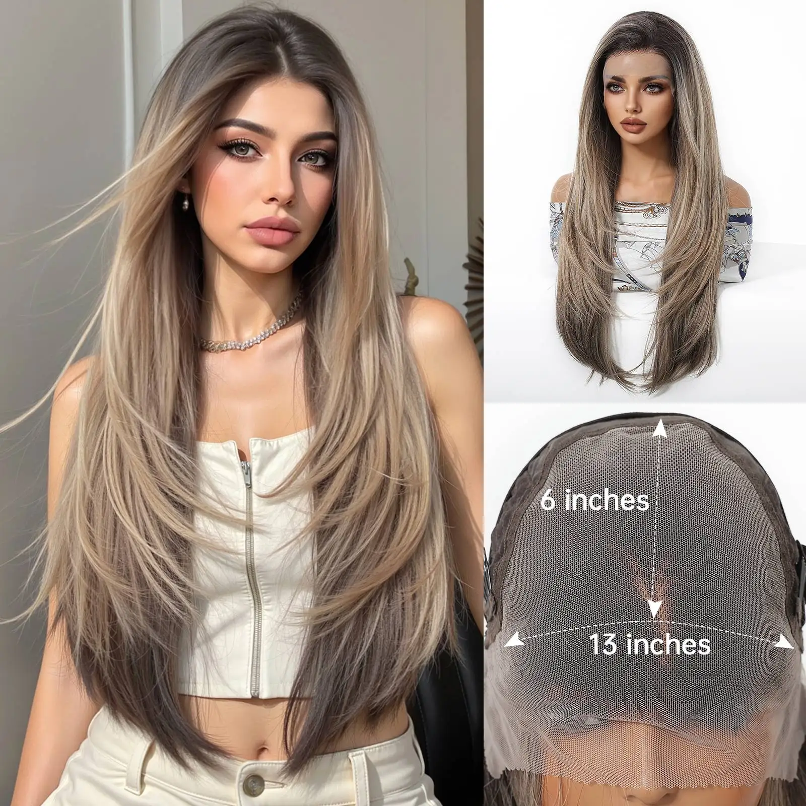 13x6 HD Lace Frontal Wig 26" Long Layered Ash Brown Highlight Pre Plucked Natural Hairline Glueless Transparent Lace Front Wig
13x6 HD Lace Frontal Wig 26" Long Layered Ash Brown Highlight Pre Plucked Natural Hairline Glueless Transparent Lace Front Wig
