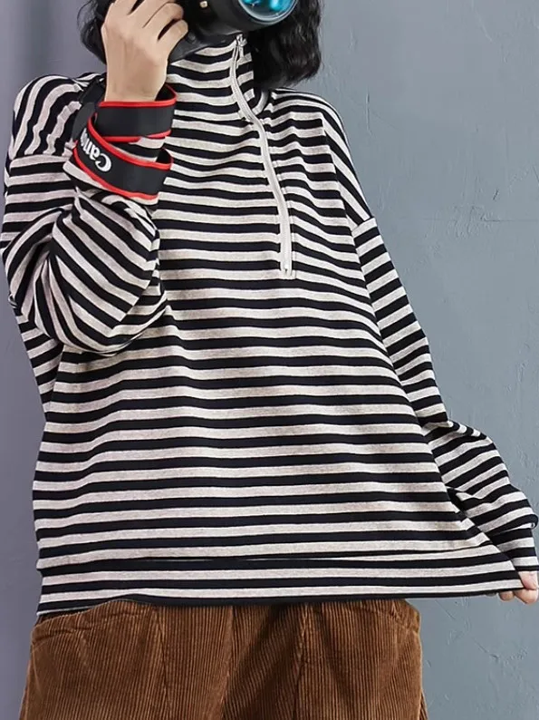 Spring Autumn Slim Fit Zipper Stripe Cotton Long Sleeve Casual Hoodie Women's Fashionable Overhead T-Shirt Comfortable Crew Neck
Spring Autumn Slim Fit Zipper Stripe Cotton Long Sleeve Casual Hoodie Women's Fashionable Overhead T-Shirt Comfortable Crew Neck