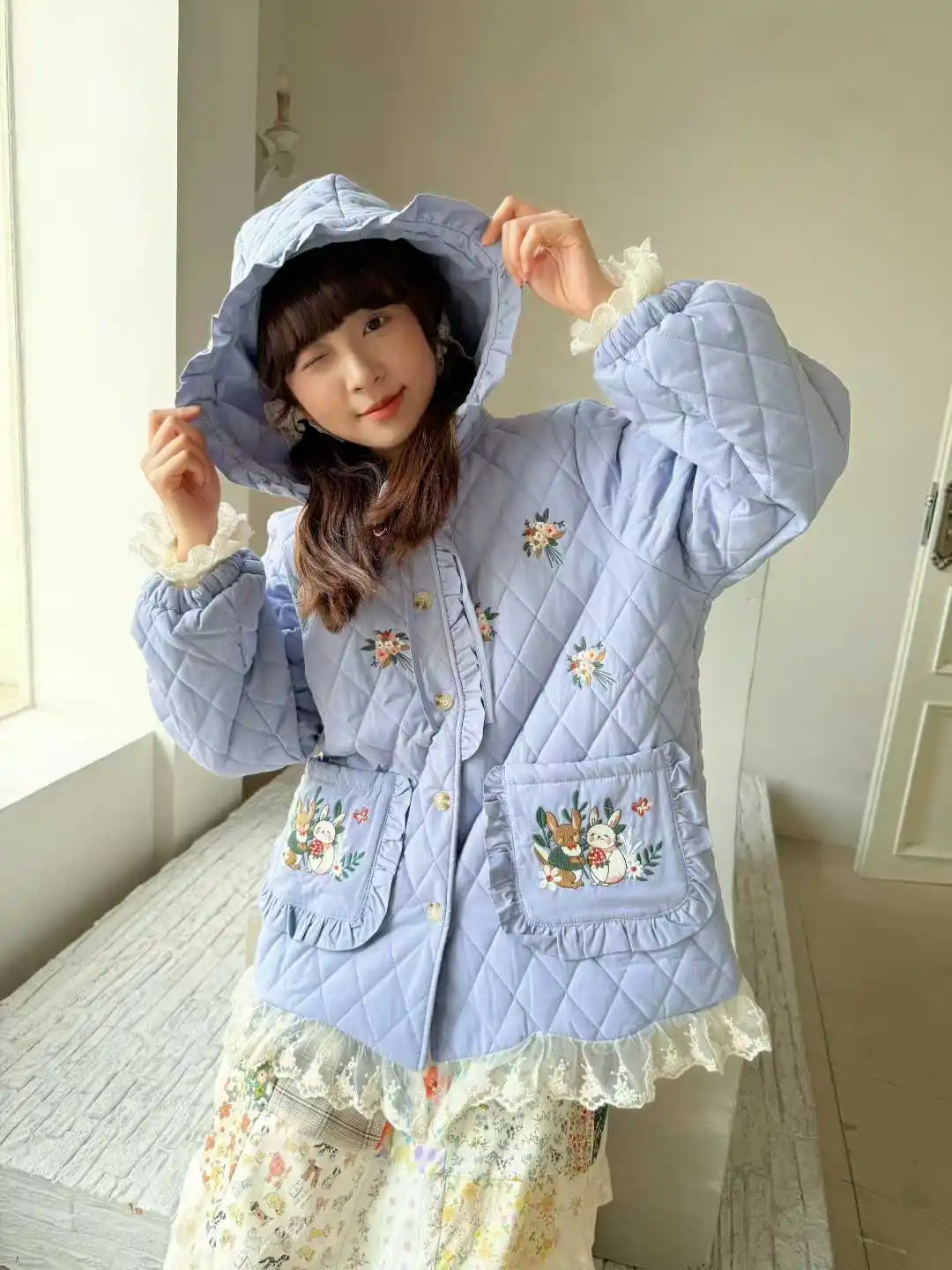 Blue Vintage Embroidery Kawaii Winter Hooded Parka Women Japanese Mori Lace Ruffled Patchwork Casual Cotton Padded Jacket Coat
Blue Vintage Embroidery Kawaii Winter Hooded Parka Women Japanese Mori Lace Ruffled Patchwork Casual Cotton Padded Jacket Coat