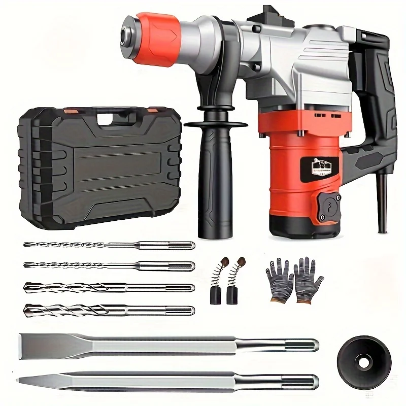 Heavy-Duty Electric Hammer Drill & Demolition with 3-in-1 Functionality (Drilling, Chiseling, Demolition) - 110V Corded Power Hammer with Handle, Lock & Corded Plug, Durable Plastic Housing & -Resistant Design for Concrete, Masonry, Renovation
Heavy-Duty Electric Hammer Drill & Demolition with 3-in-1 Functionality (Drilling, Chiseling, Demolition) - 110V Corded Power Hammer with Handle, Lock & Corded Plug, Durable Plastic Housing & -Resistant Design for Concrete, Masonry, Renovation
