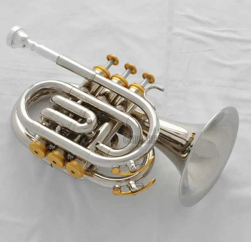 High Quality Silver Nickel Plated Pocket Trumpet B-flat Horn Large bell WithCase
High Quality Silver Nickel Plated Pocket Trumpet B-flat Horn Large bell WithCase