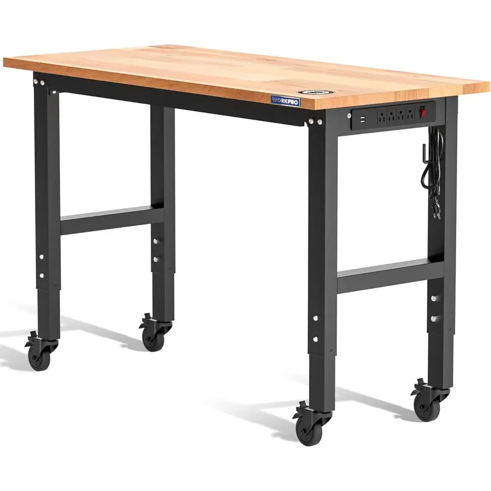 48x22 Heavy-Duty Adjustable Workbench with Wheels, Rubber Wood Top, Power Outlets for Garage Workshop
48x22 Heavy-Duty Adjustable Workbench with Wheels, Rubber Wood Top, Power Outlets for Garage Workshop