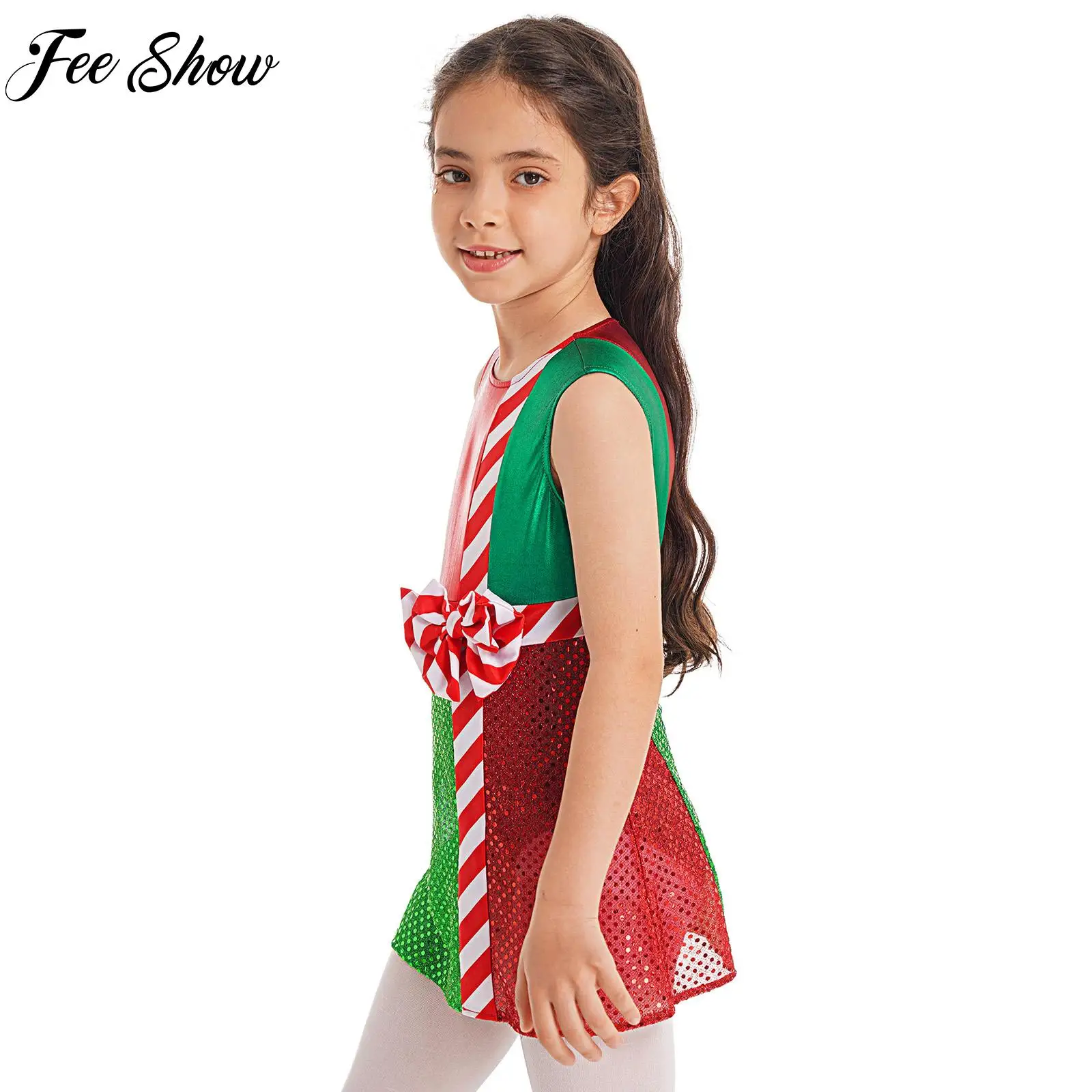 Children Girls Santa Claus Costume Striped Christmas Dress Up Sleeveless Back Cutout Shiny Layer Skirt Jumpsuit Stage Costumes 
Children Girls Santa Claus Costume Striped Christmas Dress Up Sleeveless Back Cutout Shiny Layer Skirt Jumpsuit Stage Costumes