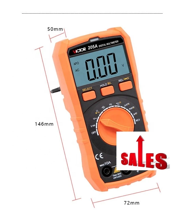 VICTOR 205A True Rms Digital Multimeters NCV 600V/10A AC DC Auto Range Multifunction With Temperature -20-1000 Celsius Frequency
VICTOR 205A True Rms Digital Multimeters NCV 600V/10A AC DC Auto Range Multifunction With Temperature -20-1000 Celsius Frequency