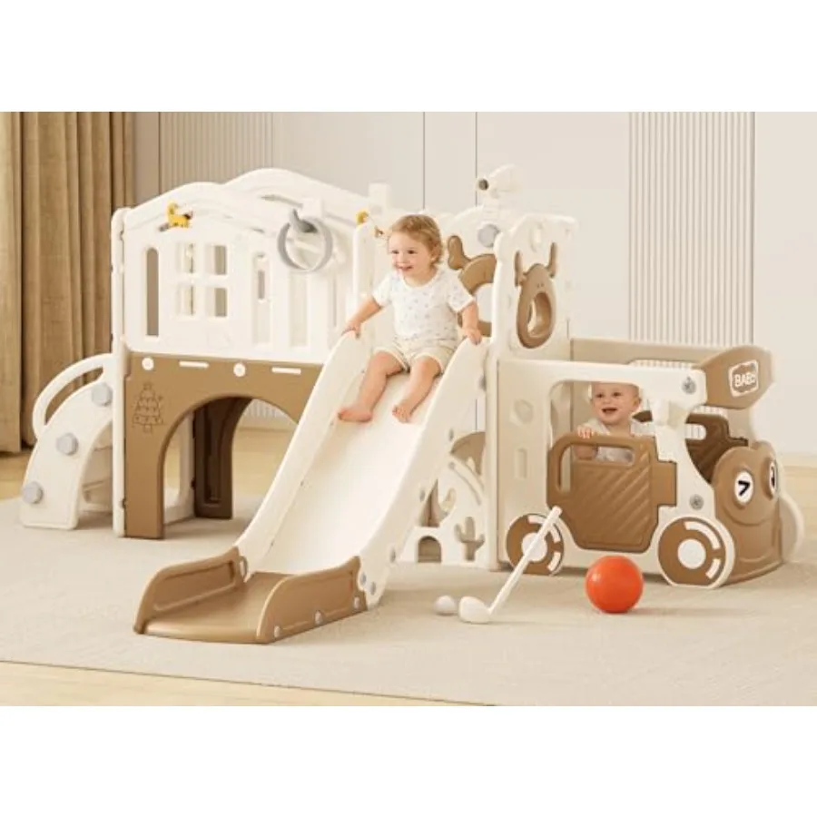 Outdoor indoor toddler slide playset for ages 1-3 brown plastic and metal large size with basketball hoop and ball 10-in-1 clim
Outdoor indoor toddler slide playset for ages 1-3 brown plastic and metal large size with basketball hoop and ball 10-in-1 clim