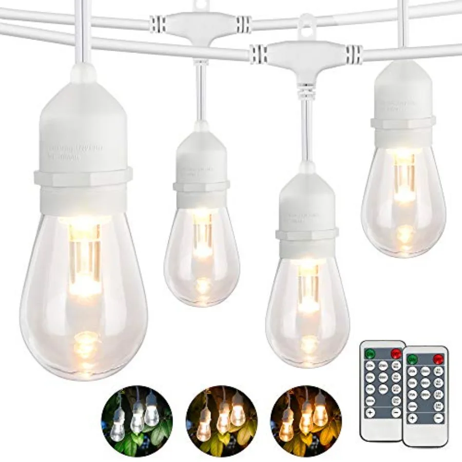 3 in 1 LED White Outdoor String Lights for Patio 48 Ft Waterproof Party Lights with Remote Control 15 Edison Shatterproof Bulbs
3 in 1 LED White Outdoor String Lights for Patio 48 Ft Waterproof Party Lights with Remote Control 15 Edison Shatterproof Bulbs
