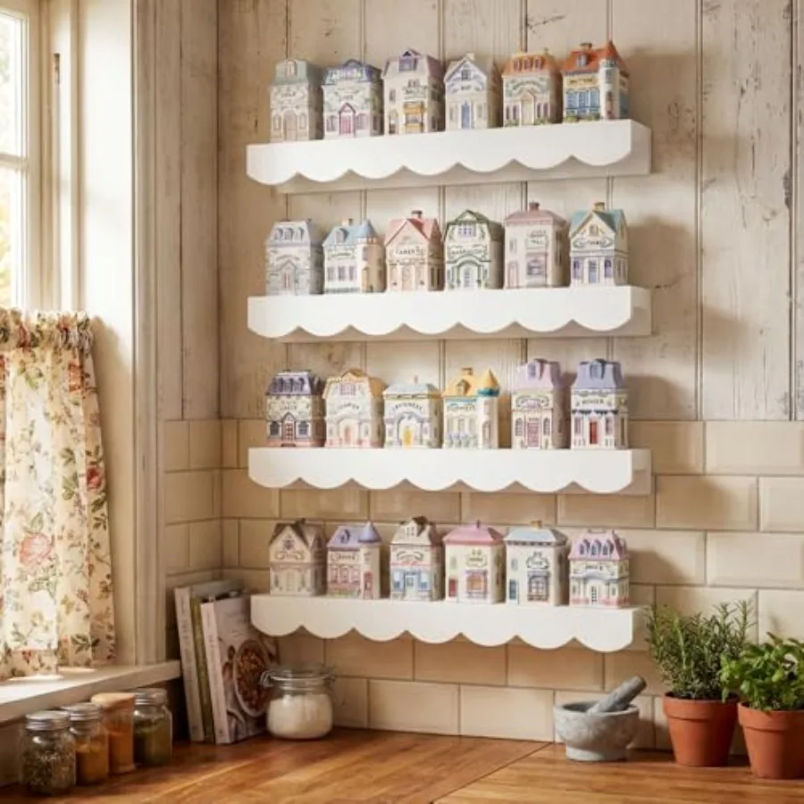 4 Tiers Spice Rack Wall Mounted 15.75 x 4.72 x 1.97 Inches Floating Scalloped Display Shelves Wooden Display Stand for Spice Ja
4 Tiers Spice Rack Wall Mounted 15.75 x 4.72 x 1.97 Inches Floating Scalloped Display Shelves Wooden Display Stand for Spice Ja