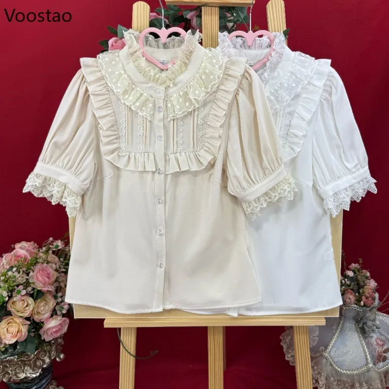 Japanese Vintage Lolita Shirts Women Sweet Y2k Ruffle Stand Collar Lace Patchwark Puff Sleeve Blouses Female Sweet Princess Tops
Japanese Vintage Lolita Shirts Women Sweet Y2k Ruffle Stand Collar Lace Patchwark Puff Sleeve Blouses Female Sweet Princess Tops