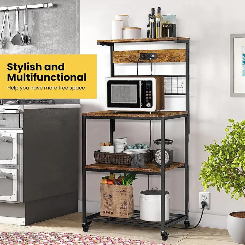 4 Tier Kitchen Baker's Rack Microwave Oven Stand with Power Outlet Storage Shelf
4 Tier Kitchen Baker's Rack Microwave Oven Stand with Power Outlet Storage Shelf