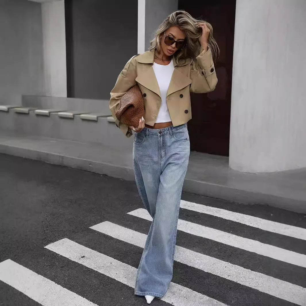 New women's spring jacket fashionable short style khaki windbreaker essential for travel casual and high-end double breasted top
New women's spring jacket fashionable short style khaki windbreaker essential for travel casual and high-end double breasted top