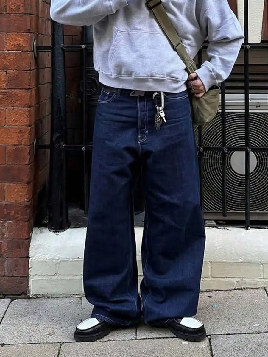 Loose Wide Leg Dark Blue Denim Jeans Men Casual Street Style
Loose Wide Leg Dark Blue Denim Jeans Men Casual Street Style