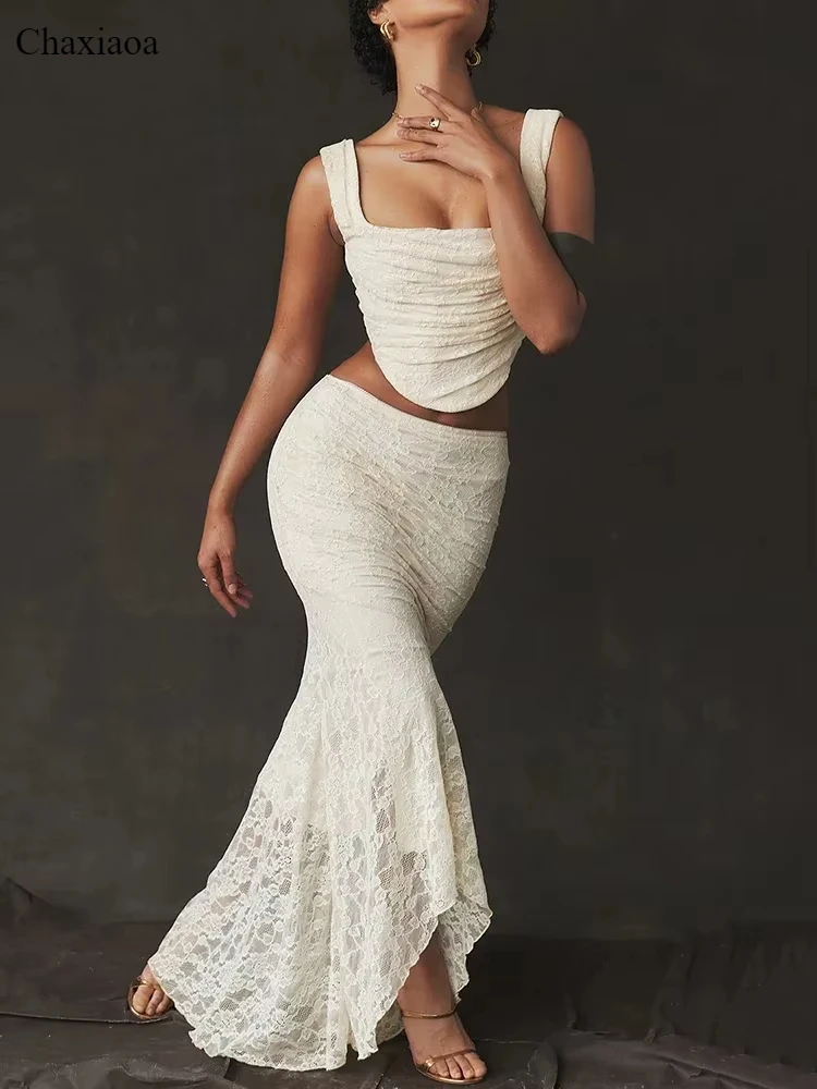 Chaxiaoa Lace Sexy Two Piece Skirt Set Women Sleeveless Crop Tops and Skirt Femme Elegant Party Two Piece Sets 2024 Fashion
Chaxiaoa Lace Sexy Two Piece Skirt Set Women Sleeveless Crop Tops and Skirt Femme Elegant Party Two Piece Sets 2024 Fashion