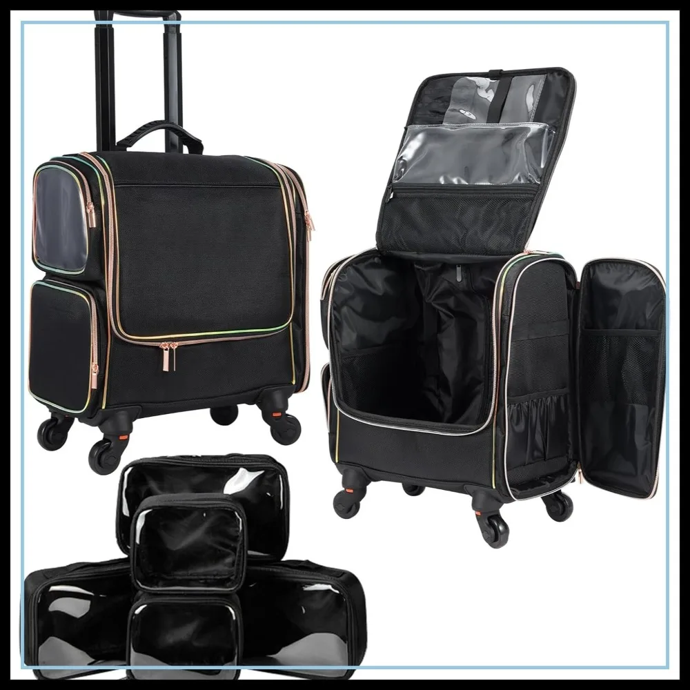 Rolling Makeup Train Case, Professional Cosmetic Organizer, Travel Storage Bag with 5 Toiletry Bags, Black
Rolling Makeup Train Case, Professional Cosmetic Organizer, Travel Storage Bag with 5 Toiletry Bags, Black