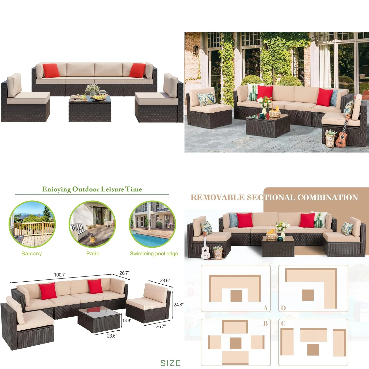 7pcs PE Rattan Modular Sectional Sofa Set Cushioned Glass Table Patio Garden Poolside Customized
7pcs PE Rattan Modular Sectional Sofa Set Cushioned Glass Table Patio Garden Poolside Customized