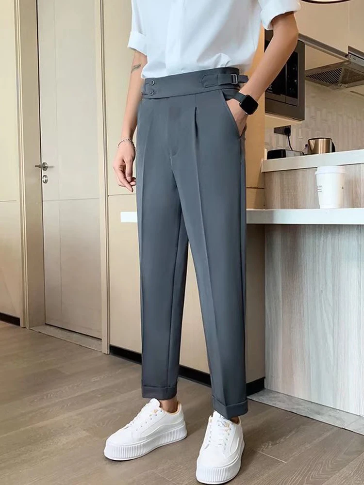 Мужские повседневные брюки прямого кроя с высокой талией, облегающие, летние, для отдыха, в стиле британского костюма
Мужские повседневные брюки прямого кроя с высокой талией, облегающие, летние, для отдыха, в стиле британского костюма