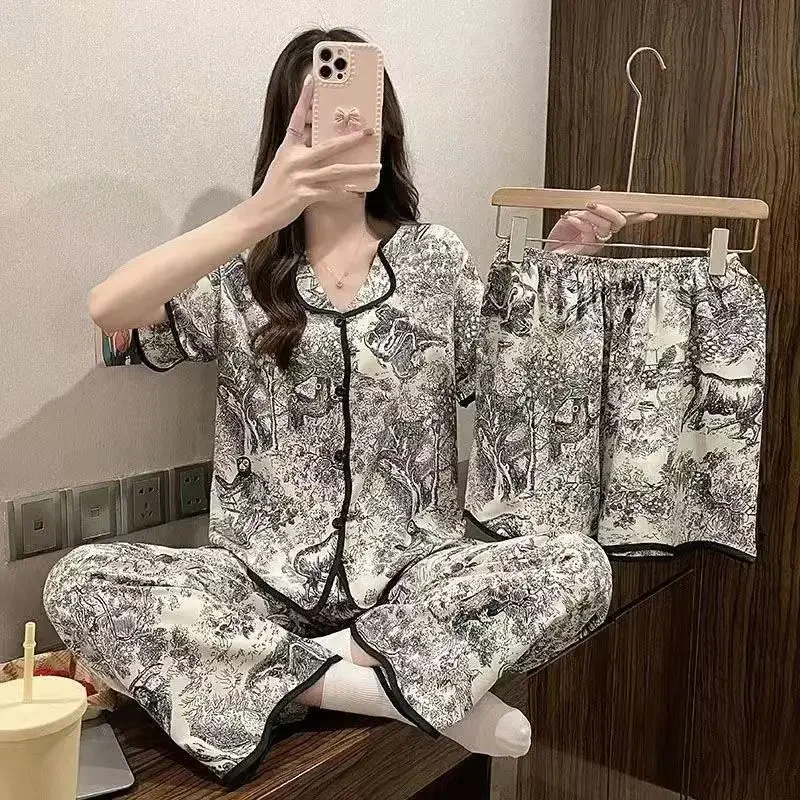 Women's New Pajamas Spring, Summer and Fall Thin Three-Piece Set of Short-Sleeved Long Pants Homewear Cute Loose Pajamas
Women's New Pajamas Spring, Summer and Fall Thin Three-Piece Set of Short-Sleeved Long Pants Homewear Cute Loose Pajamas