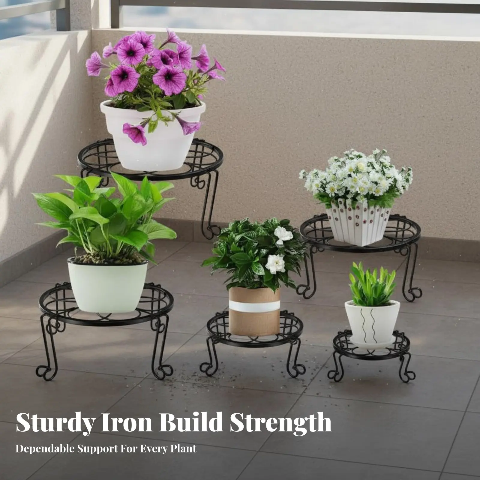 5 Pieces Single Tier Pot Stand Indoor Outdoor Use Wrought Iron Plant Stand Round Planter Riser Rust-Resistant for Windowsill
5 Pieces Single Tier Pot Stand Indoor Outdoor Use Wrought Iron Plant Stand Round Planter Riser Rust-Resistant for Windowsill