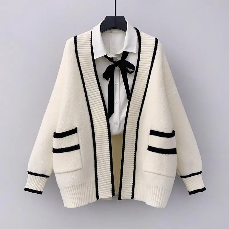 Spring Autumn Women's Cardigans V-Neck Casual Loose Knitted Jacket Pockets Preppy Style Knitwear Sweater
Spring Autumn Women's Cardigans V-Neck Casual Loose Knitted Jacket Pockets Preppy Style Knitwear Sweater
