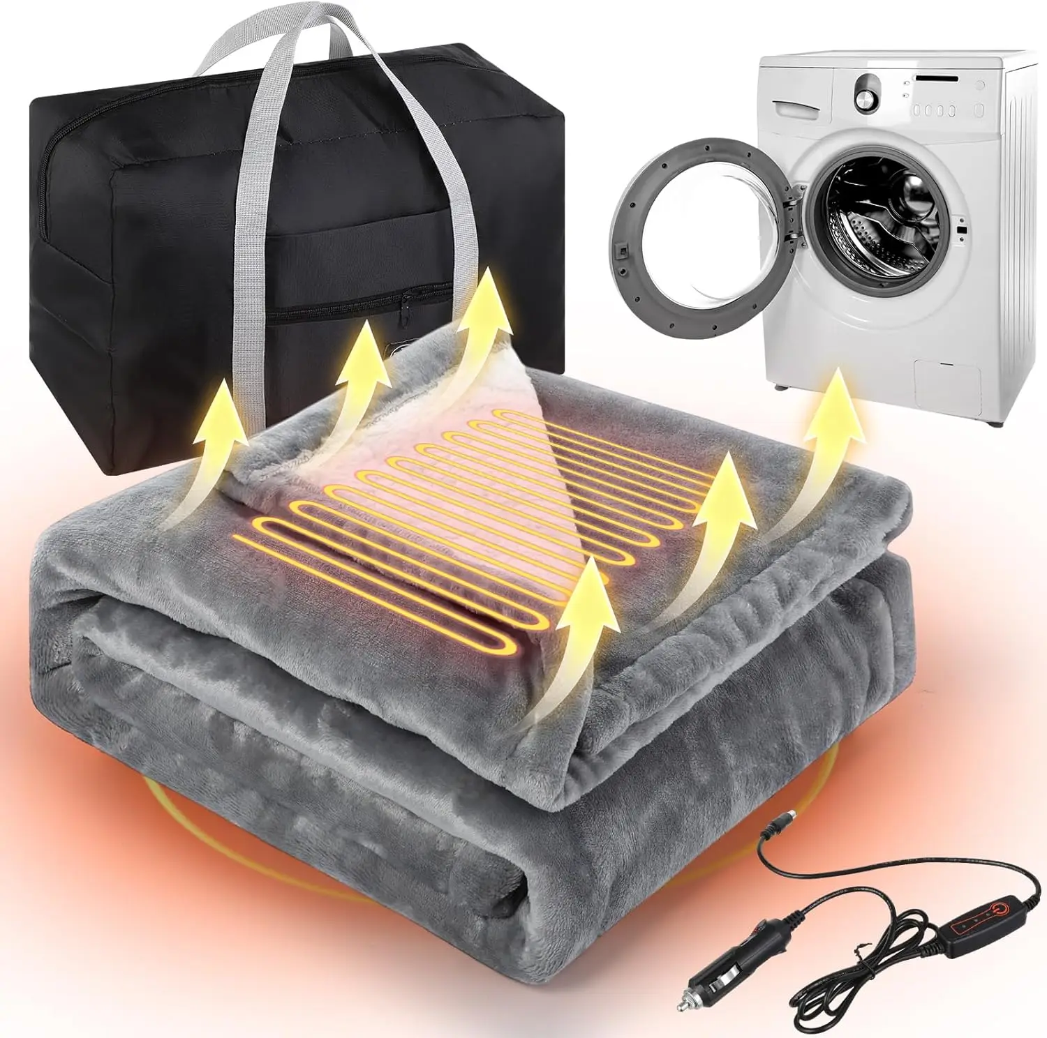 12V Heated Car Blanket 3 Heat Levels, Dark Grey, 40x60 Inch, Plug-in, Washable, for Truck & Camping
12V Heated Car Blanket 3 Heat Levels, Dark Grey, 40x60 Inch, Plug-in, Washable, for Truck & Camping