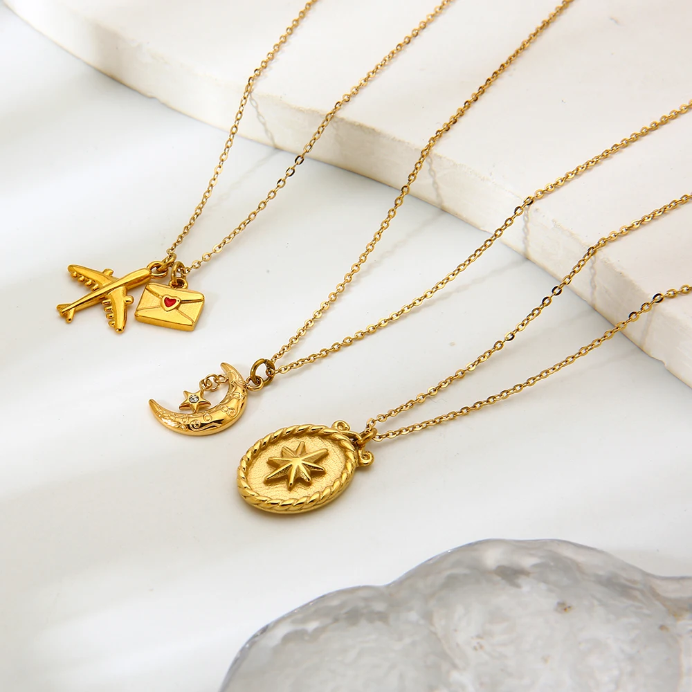 18K Gold Plated Star Moon Plane Envelope Pendant Necklace Charms Stainless Steel DIY Jewelry Making Supplies Waterproof Gift
18K Gold Plated Star Moon Plane Envelope Pendant Necklace Charms Stainless Steel DIY Jewelry Making Supplies Waterproof Gift