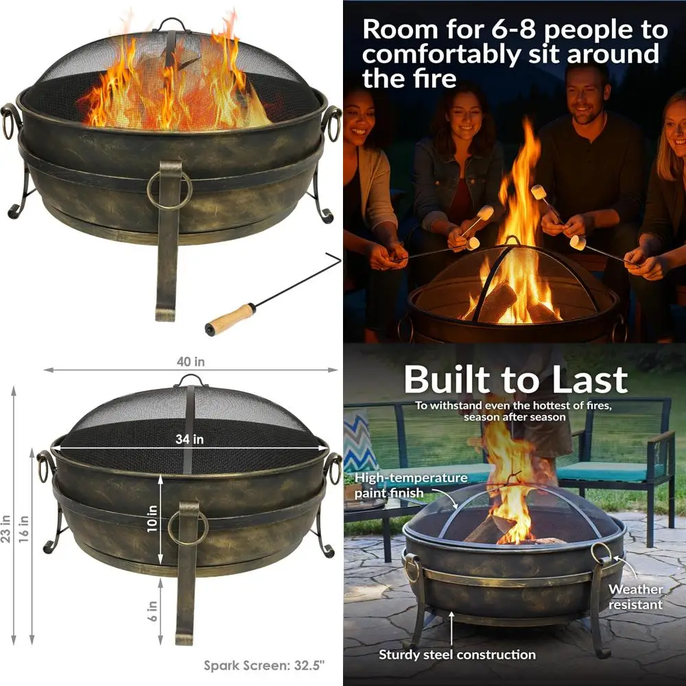Large 34-Inch Outdoor Wood-Burning Fire Pit Bowl with Spark Screen, Log Poker, and Grate
Large 34-Inch Outdoor Wood-Burning Fire Pit Bowl with Spark Screen, Log Poker, and Grate