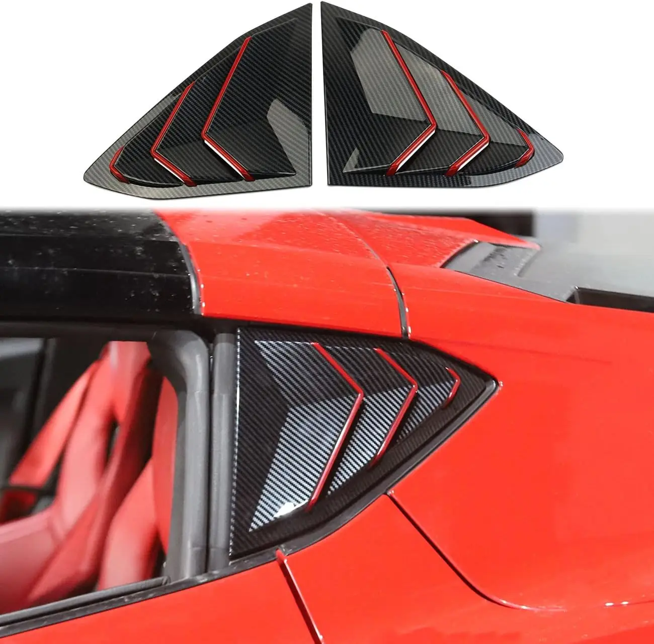 Carbon Fiber Red Line Side Window Louvers Air Vent Shades Cover Trim for Chevrolet Corvette C8 Coupe 2020-2025
Carbon Fiber Red Line Side Window Louvers Air Vent Shades Cover Trim for Chevrolet Corvette C8 Coupe 2020-2025