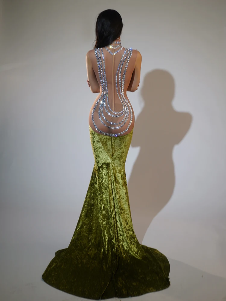 Sparkly Rhinestone Green Red Velvet Ball Dress Elegant Fishtail Gown Wedding Evening Outfit Festival Wear stretch female singer
Sparkly Rhinestone Green Red Velvet Ball Dress Elegant Fishtail Gown Wedding Evening Outfit Festival Wear stretch female singer