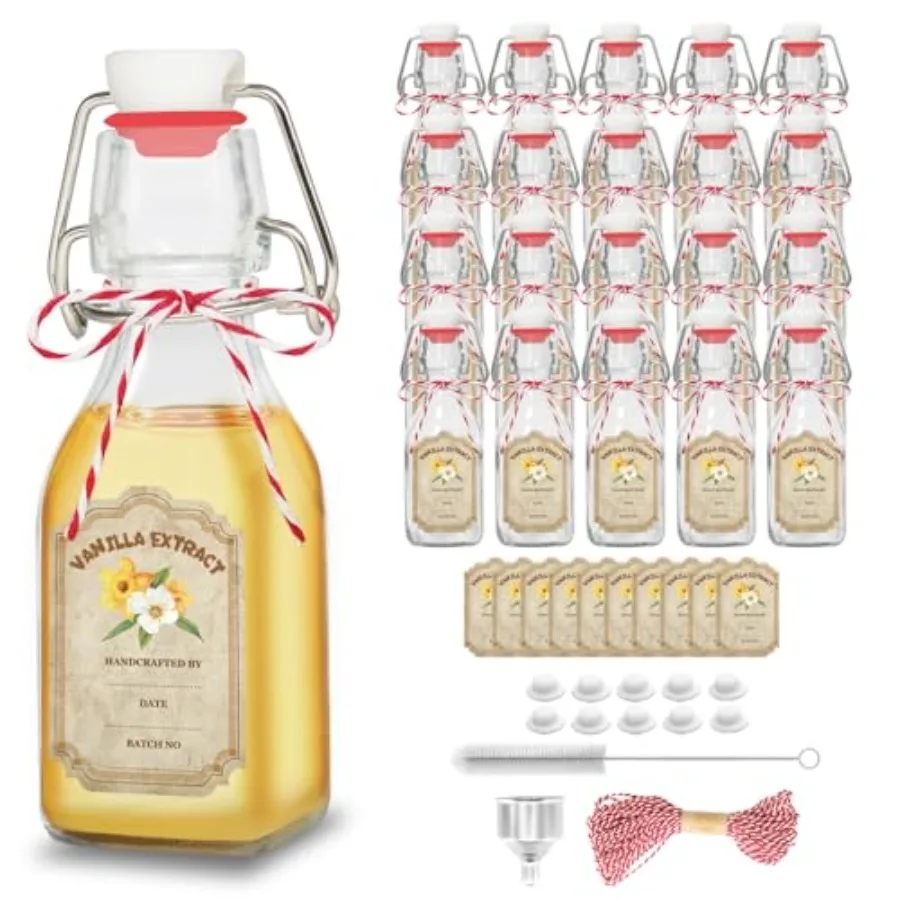 20 Pack Swing Top Glass Vanilla Extract Bottles 4 oz with Lids, Vanilla Extract Labels and Funnel, Glass Boston Vanilla Bottles
20 Pack Swing Top Glass Vanilla Extract Bottles 4 oz with Lids, Vanilla Extract Labels and Funnel, Glass Boston Vanilla Bottles