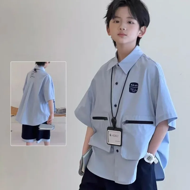 2026 New Summer Boys' Short-sleeved Casual Loose Top, Children's Blue Trendy Top, Clothing for Boys Aged 5-13
2026 New Summer Boys' Short-sleeved Casual Loose Top, Children's Blue Trendy Top, Clothing for Boys Aged 5-13