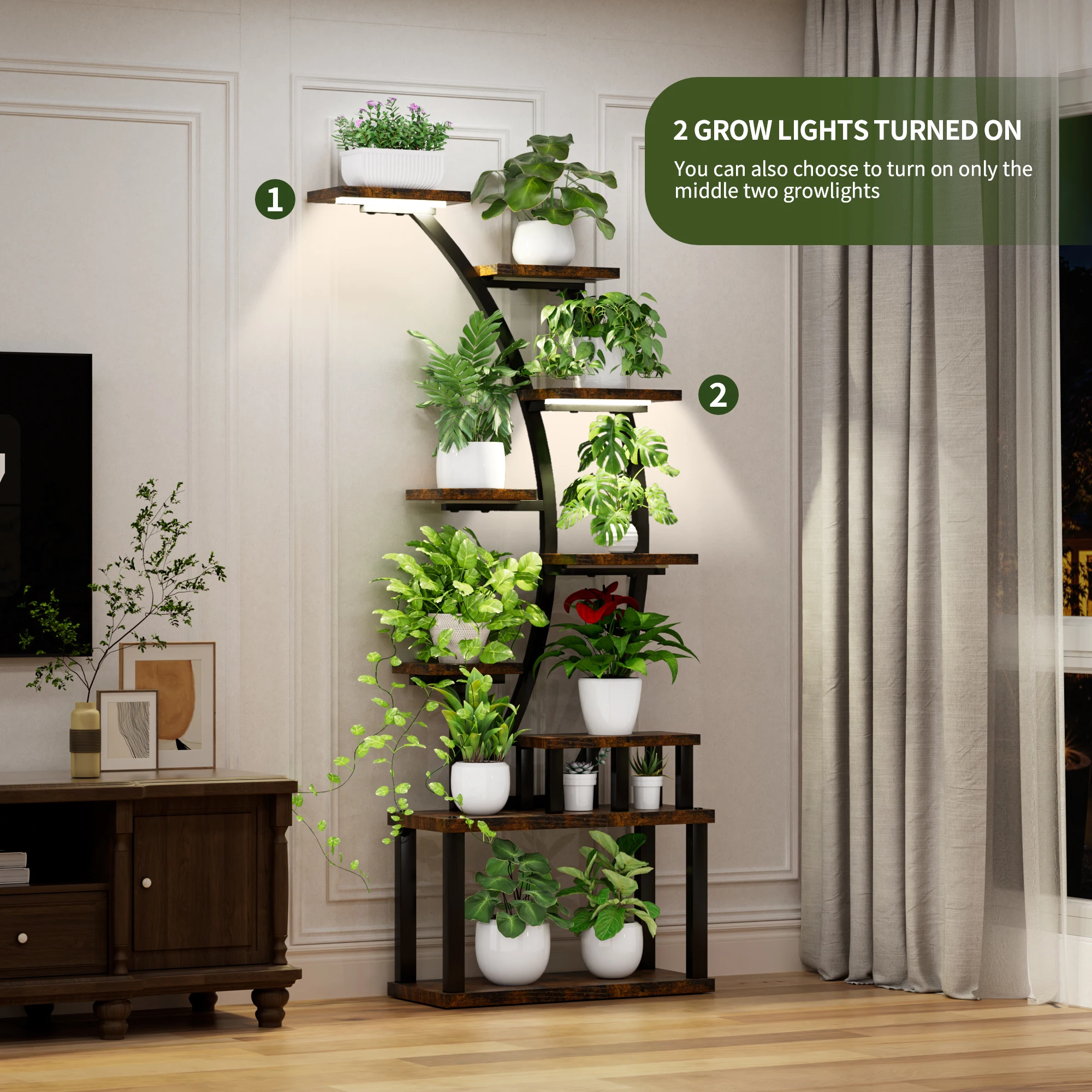 9-Tier Plant Shelf Elevated Plant Stand 63 Inch with Grow Lights Flower Stand for Indoor Gardening
9-Tier Plant Shelf Elevated Plant Stand 63 Inch with Grow Lights Flower Stand for Indoor Gardening