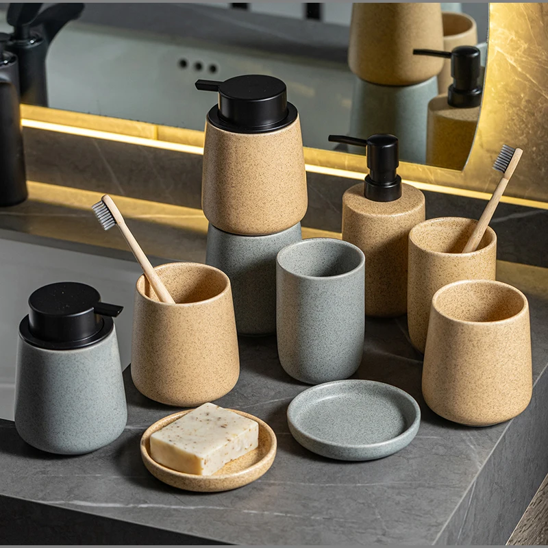 European-style Ceramic Bathroom Set Lotion Bottle Rinsing Cup Soap Dish 4-piece Set Household Ceramic Shampoo Storage Bottle New
European-style Ceramic Bathroom Set Lotion Bottle Rinsing Cup Soap Dish 4-piece Set Household Ceramic Shampoo Storage Bottle New