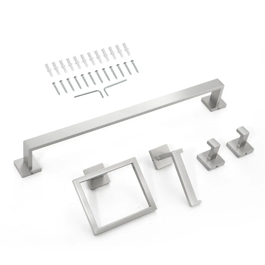 Brushed Nickel Bathroom Hardware Set 5-Piece Bathroom Accessories Kit Stainless Steel 24-Inch Towel Bar Towel Rack 2 Robe Hooks
Brushed Nickel Bathroom Hardware Set 5-Piece Bathroom Accessories Kit Stainless Steel 24-Inch Towel Bar Towel Rack 2 Robe Hooks