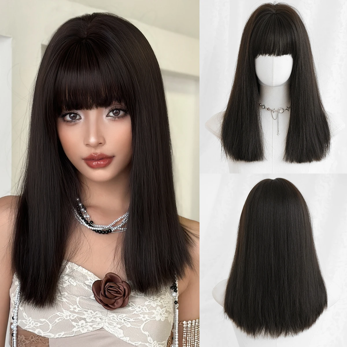 7JHH WIGS Shoulder Length Straight Dark Brown Wig for Women Synthetic Modest Fashion Wear and Go Wigs with Neat Bangs
7JHH WIGS Shoulder Length Straight Dark Brown Wig for Women Synthetic Modest Fashion Wear and Go Wigs with Neat Bangs