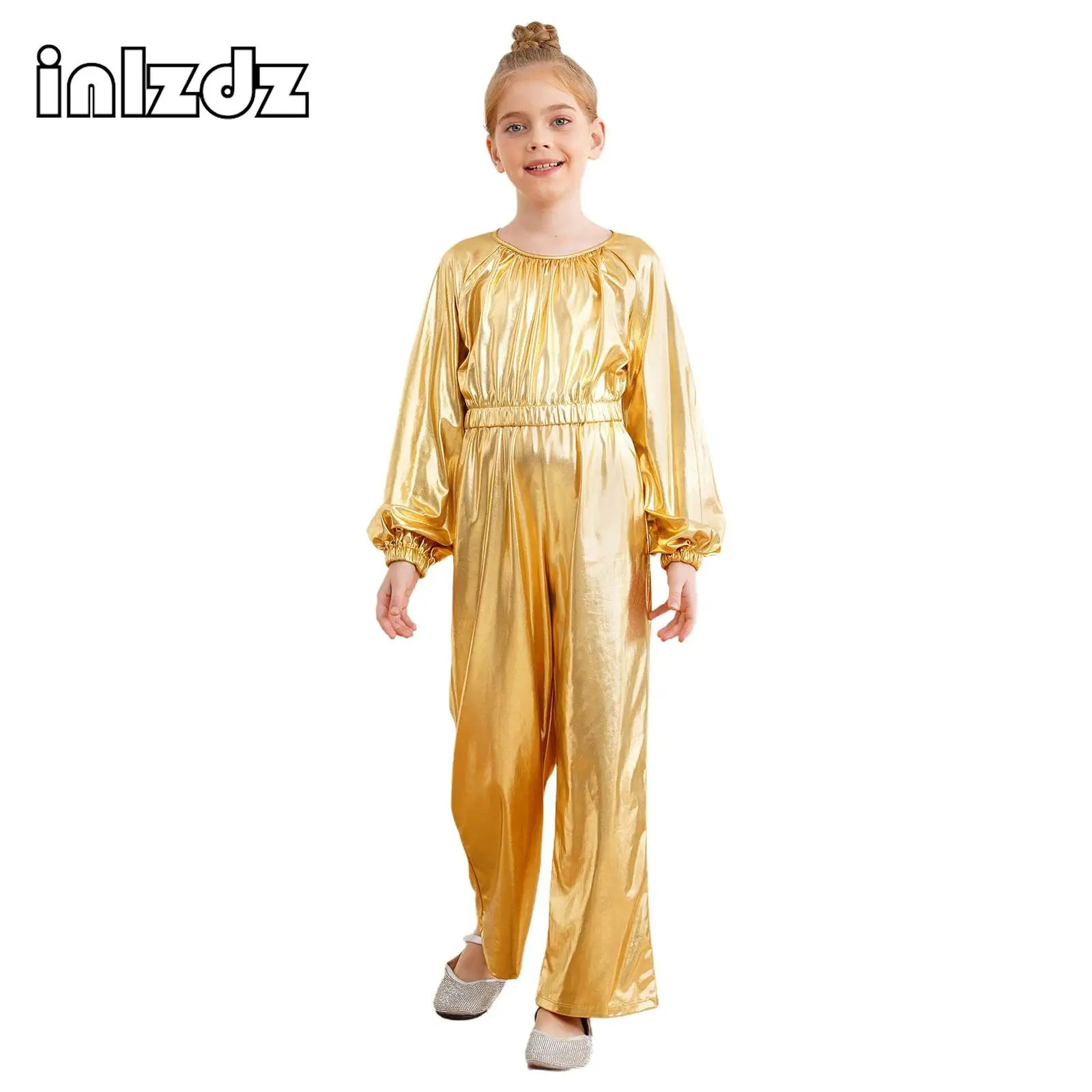 Kids Girls Shiny Metallic Jumpsuits Round Neck Long Sleeve Full Body Elastic Waist Wide-Leg Rompers Stage Performance Costume
Kids Girls Shiny Metallic Jumpsuits Round Neck Long Sleeve Full Body Elastic Waist Wide-Leg Rompers Stage Performance Costume