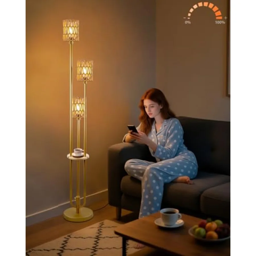 Dimmable Boho Floor Lamps with Table 3-Lights Farmhouse Floor Lamp 3000K Warmwhite Bulbs Included Rustic Gold Standing Lamp wit
Dimmable Boho Floor Lamps with Table 3-Lights Farmhouse Floor Lamp 3000K Warmwhite Bulbs Included Rustic Gold Standing Lamp wit